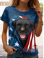 cheap Animals tee-Patriotic black lab Puppy By Vincent Hie Women&#039;s T Shirt Graphic Animal Flag Vintage Stylish Classic Short Sleeve Crew Neck Round Neck Regular Tops Daily Print Blue Summer Spring