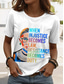 abordables T-shirt Humor &amp; Citations-Femmes T-shirt Graphique Lettre Élégant Classique Occasionnel Manche Courte Col ras du cou Hauts Réguliers Quotidien Imprimé Noir Blanche Rose Claire Bleu Violet Été Printemps