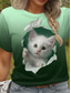 cheap Animals tee-Women&#039;s T Shirt Graphic Animal Cat Vintage Stylish Classic Short Sleeve Crew Neck Round Neck Regular Tops Daily Print Green Summer Spring