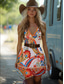 preiswerte Boho Kleider-Damen Minikleid T-Shirt-Kleid Sommerkleid Urlaub Party Lässig Party Ausgehen Strand Standard Passform Grafik Paisley-Muster Ärmellos V Ausschnitt Schwarz Violett Orange Sommer