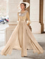 ieftine Salopetele mamei-Salopetă  Costum mamă a miresei Nuntă pe plajă Elegant Vintage Guler pentru bijuterii Lungime până la podea Chiffon Mâneci medii cu aplicații din pene și paiete 2025