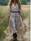 levne Boho šaty-Dámské Boho šaty Západní šaty Vintage maxi šaty Sundress Záhybové šaty Dovolená Neformální Boho Vycházkové plážové Grafické Paisley Kmenové 3/4 délka rukávu V krku Černé Růžové Modré Oranžové Léto