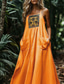 cheap Boho Dress-Women&#039;s Long Dress Maxi Dress Vintage Dress Boho Dress Western Dress Vintage Classic Outdoor Daily Going out Regular Fit Flower Sleeveless Spaghetti Strap Orange Summer