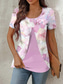 cheap Floral tee-Women&#039;s T Shirt Floral Graphic Elegant Stylish Short Sleeve Crew Neck Round Neck Regular Tops Daily Going out Patchwork Buttons Tiered Pink Blue Green Summer Spring