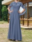 cheap Floor Length-Cape Dress A-Line Mother of the Bride Dress Elegant Simple Wedding Guest Dress Minimalist Crew Neck Floor Length Chiffon Beaded Lace Short Sleeve with Lace Beading