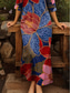 preiswerte Blumenkleider-Damen Maxikleid T-Shirt-Kleid Shiftkleid Urlaub Strand Outdoor Ausgehen Standard Passform Blumen Grafik Halbarm V Ausschnitt Rote Sommer Frühling