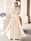 ieftine Salopetele mamei-Salopetă  Costum mamă a miresei Nuntă pe plajă Elegant Vintage Guler pentru bijuterii Lungime până la podea Chiffon Mâneci medii cu aplicații din pene și paiete 2025