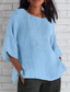cheap Shirts-Women&#039;s Cotton Linen Blouse Solid Color Elegant Casual Short Sleeve Crew Neck Regular Tops Daily Holiday Pleated Pink Blue Green Khaki Beige Summer