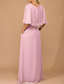 abordables Longueur du plancher-Robe A-Line Cape Robe Mère de la Mariée Robe Élégante Simple Minimaliste Col bateau Robe invitée de mariage Longueur de sol Chiffon Manches demi-longues avec couleur unie