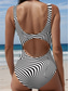 billige Onepiece badedrakter-Dame Badetøy Én Del Monokini Badedrakt Uten Rygg Magekontroll Høy Midje Slank Ferie Vintage Grafisk Geometrisk U-Utringning Uten Ermer Badedrakter