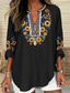 cheap Boho Tops-Women&#039;s Shirt Floral Graphic Bohemia Vintage Tropical Long Sleeve V Neck Regular Tops Daily Holiday Vacation Wear Print Black White Blue Sky Blue Khaki Summer Spring