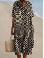 preiswerte Streifen- und geometrische Kleider-Damen Midikleid Sommerkleid A Linie Kleid Urlaub Lässig Strand Party Ausgehen Strand Lässiger Schnitt Grafik Geometrisch Kurzarm V Ausschnitt Weiß+Schwarz Dunkelbraun Asche Sommer Frühling
