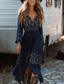 cheap Boho Dress-Women&#039;s Midi Dress Boho Dress Western Dress Fashion Classic Holiday Going out Weekend Regular Fit Flower Long Sleeve V Neck Dark Blue Summer