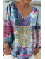 billige Blomstrete topper-Dame Bluse Blomstret Grafisk Geometrisk Stilfull Fritid Langermet 3/4 ermer V-hals Vanlige topper Daglig Blå Lilla Oransje Grønn Sommer Vår