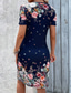 cheap Print Floral Dresses-Women&#039;s Mini Dress Summer Dress Boho Dress Fashion Modern Daily Beach Weekend Regular Fit Floral Short Sleeve V Neck Black Pink Red Navy Blue Summer