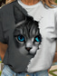 cheap Animals tee-Women&#039;s T Shirt Graphic Animal Cat Vintage Stylish Classic Short Sleeve Crew Neck Round Neck Regular Tops Daily Weekend Print White and gray Summer Spring