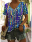 baratos Camiseta de Arte &amp; Design-Mulheres Camiseta Gráfico Geométrica Abstrato à moda Casual Sem Manga Manga Curta Decote V Tops regulares Diário Imprimir Azul Roxo Verde Verão Primavera