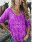 cheap Floral Tops-Women&#039;s Blouse Floral Graphic Stylish Casual 3/4 Length Sleeve Half Sleeve V Neck Regular Tops Daily Yellow Red Blue Purple Summer Spring