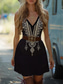 preiswerte Boho Kleider-Damen Minikleid Sommerkleid Urlaub Party Lässig Outdoor Party Cocktailparty Grafik Ärmellos V Ausschnitt Schwarz Grün Schwarzes Gold Schwarz-rot Rosa Sommer Frühling