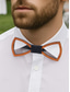 voordelige Heren dassen en vlinderdassen-Houten lasergesneden vlinderdas voor heren met zwart denim accent – stijlvol en uniek modeaccessoire voor bruiloften, feesten en formele gelegenheden