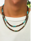 economico Gioielli da uomo-Collana da uomo con perline in legno naturale e dettagli turchesi, stile boho surfista, gioiello regolabile per spiaggia, festival e abiti casual