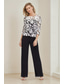 cheap Mom&#039;s Jumpsuits-Jumpsuit / Pantsuit Floral Piping Lace Mother of the Bride Dress Elegant Simple Casual Crew Neck Ankle Length Crepe Lace 3/4 Length Sleeve