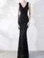 cheap Prom Dresses-Mermaid / Trumpet Quinceanera Dresses Elegant Dress Formal Wedding Floor Length Sleeveless V Neck Sequined with Sequin 2025