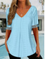 cheap Plain tee-Women&#039;s Tunic Solid Color Plain Elegant Vintage Fashion Short Sleeve V Neck Regular Tops Daily Weekend Lace Pink Blue Summer Spring