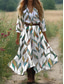 preiswerte Blumenkleider-Damen Boho Kleid Western Kleid Vintage Maxi Kleid Sommerkleid Faltendes Kleid Urlaub Lässig Boho Ausgehen Strand Standard Fit Floral Grafik 3/4 Länge Ärmel V-Ausschnitt Weiß Hellgrün Blau