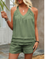 abordables Ensembles courts pour femmes-Ensembles de shorts de mode streetwear pour femmes en 2 pièces sans manches à col en V en couleur unie lien de serrage décontracté quotidien noir rose bleu marine été coupe ample