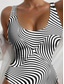 billige Onepiece badedrakter-Dame Badetøy Én Del Monokini Badedrakt Uten Rygg Magekontroll Høy Midje Slank Ferie Vintage Grafisk Geometrisk U-Utringning Uten Ermer Badedrakter