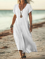 economico Vestito bianco-Vestito midi da donna abito da sole vestito estivo casual quotidiano da vacanza spiaggia vestibilità regolare in lino simile semplice a manica corta scollo a V bianco rosa blu verde estate