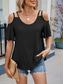 cheap Women&#039;s Plain Tops-Women&#039;s Shirt Blouse Solid Color Stylish Casual Short Sleeve Strap Regular Tops Daily Eyelet Sage Green Black White Pink Sky Blue Summer