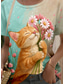 cheap Animals tee-Women&#039;s T Shirt Graphic Animal Cat Stylish Classic Modern Short Sleeve Crew Neck Round Neck Regular Tops Daily Going out Weekend Print Orange Summer Spring