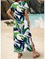 abordables Robes fleuries-Femmes Robe Midi Robe d&#039;Été Robe trapèze Robe d&#039;été Vacances Occasionnel Quotidien Coupe régulière Fleuri Graphique Manche Courte Col en V Vert Été Printemps Automne