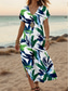 abordables Robes fleuries-Femmes Robe Midi Robe d&#039;Été Robe trapèze Robe d&#039;été Vacances Occasionnel Quotidien Coupe régulière Fleuri Graphique Manche Courte Col en V Vert Été Printemps Automne