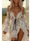 cheap Boho Dress-Women&#039;s Mini Dress Boho Dress Western Dress Fashion Vacation Daily Going out Regular Fit Flower Long Sleeve V Neck White Summer