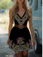 preiswerte Boho Kleider-Damen Minikleid Sommerkleid Urlaub Party Lässig Outdoor Party Cocktailparty Grafik Ärmellos V Ausschnitt Schwarz Grün Schwarzes Gold Schwarz-rot Rosa Sommer Frühling