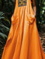 cheap Boho Dress-Women&#039;s Long Dress Maxi Dress Vintage Dress Boho Dress Western Dress Vintage Classic Outdoor Daily Going out Regular Fit Flower Sleeveless Spaghetti Strap Orange Summer
