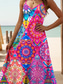 ieftine Rochii boho-Pentru femei Rochie Maxi Rochie A line Rochie Slip Vacanță Casual Boho Plajă Fit regulat Floral Grafic Fără manșon În V Bretele Spagheti Roșu-aprins Albastru piscină Trifoi Vară Primăvară