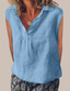 billige Skjorter-dame bomull lin camisole tank topp ensfarget elegant stilig casual ermeløs v-hals vanlige topper daglig ferie hvit rosa blå grønn sommer vår
