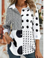baratos Tops Geométricos e Listrados Femininos-Mulheres Camisa Social Gráfico Geométrica Casual Manga Longa Colarinho de Camisa Tops regulares Trabalho Diário Patchwork Botões Imprimir Preto Vermelho Primavera Outono