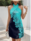 preiswerte Blumenkleider-Damen Minikleid Sommerkleid A Linie Kleid Halterkleid Urlaub Lässig Ausgehen Normale Passform Blumen Grafik Ärmellos V Ausschnitt Schwarz Weiß Blau Grün Sommer