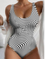 billige Onepiece badedrakter-Dame Badetøy Én Del Monokini Badedrakt Uten Rygg Magekontroll Høy Midje Slank Ferie Vintage Grafisk Geometrisk U-Utringning Uten Ermer Badedrakter