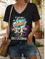 cheap Humor&amp;Quotes tee-Women&#039;s Blouse Graphic Bird Letter Vintage Stylish Classic Short Sleeve V Neck Regular Tops Daily Going out Beach Wear Print Black White Summer Spring