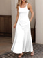 preiswerte Einfaches Kleid-Damen Maxikleid A Linie Kleid Sommerkleid Schulterfreies Kleid Urlaub Lässig Party Date Normale Passform Einfarbig Grafik Ärmellos Quadrathals Schwarz Weiß Rosa Grau Sommer Frühling
