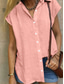 cheap Women&#039;s Plain Tops-Women&#039;s Shirt Solid Color Plain Basic Casual Short Sleeve Shirt Collar Regular Tops Daily Buttons Black White Pink Wine Summer Spring