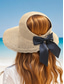 preiswerte Hüte für Damen-Faltbarer Stroh-Sonnenhut für Damen mit breiter Krempe und schwarzer Schleife – eleganter UV-Schutzhut für den Strandurlaub, Sommerreisen und Outdoor-Aktivitäten