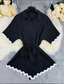 cheap Casual Floral Dresses-Women&#039;s Normal Romper Streetwear Color Block Short Sleeve Shirt Collar Belted Street Daily Regular Fit Black Summer