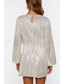 economico Abiti con paillettes-Per donna Mini Abito Abito con Paillettes Vestito da Festa Moda Feste Cocktail party Vestibilità regolare Semplice Manica Lunga Girocollo Nero Bianco Champagne Rosso Estate